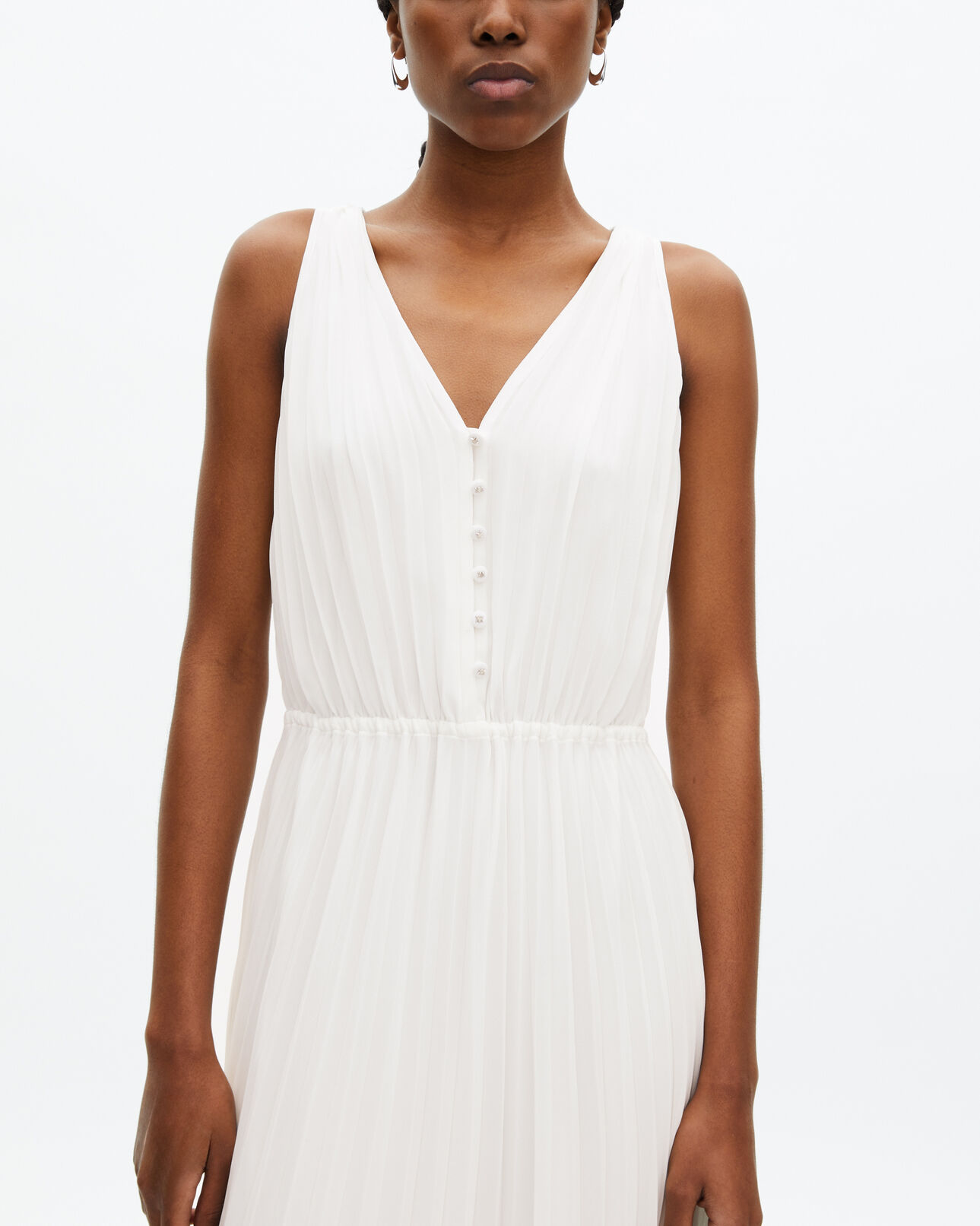 The Kooples FEMME ECRU robe longue avec plissage blanche et plumetis