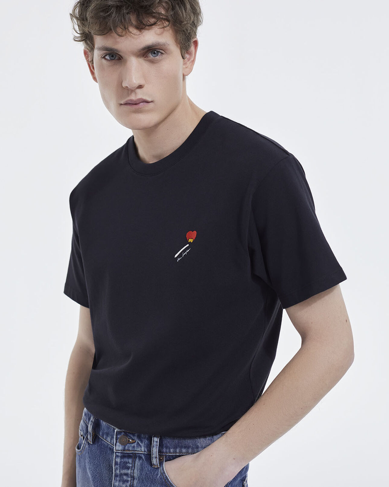 The Kooples MEN BLACK black cotton t-shirt with embroidery