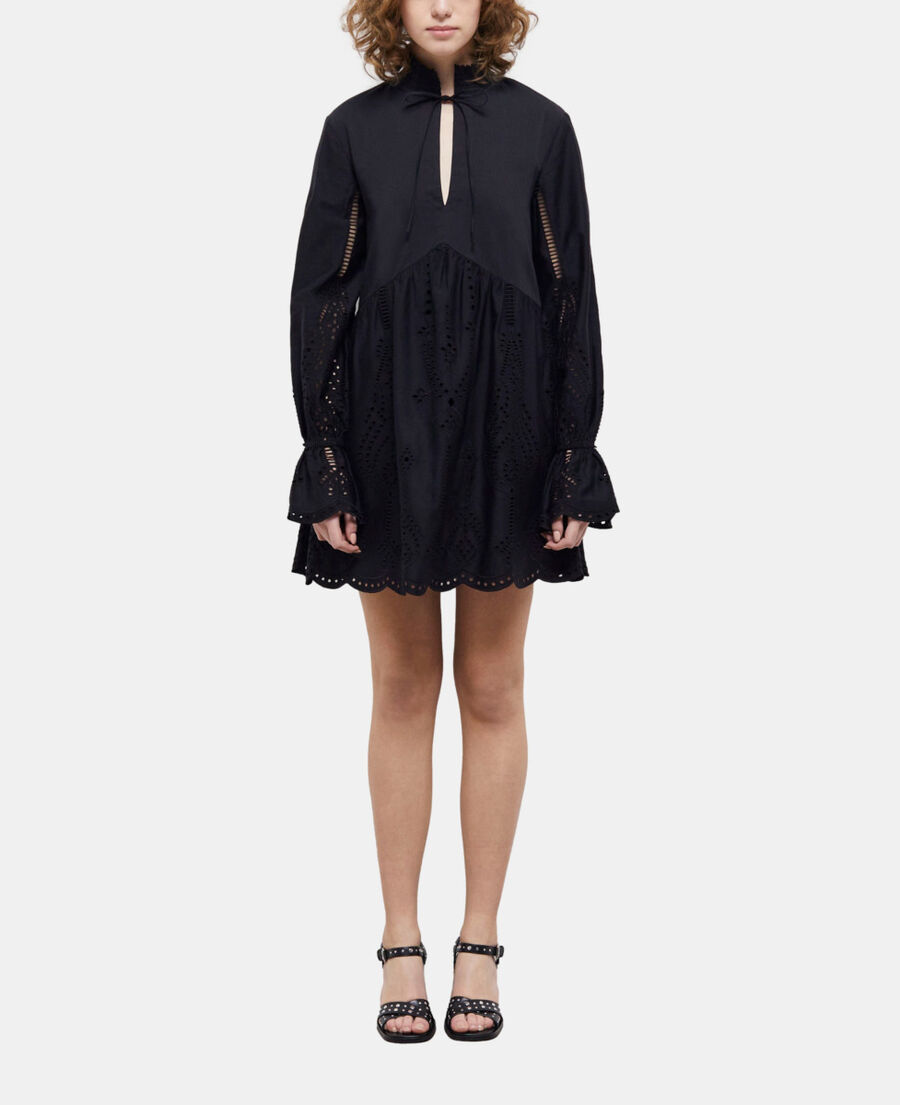 vestido corto negro bordado inglés