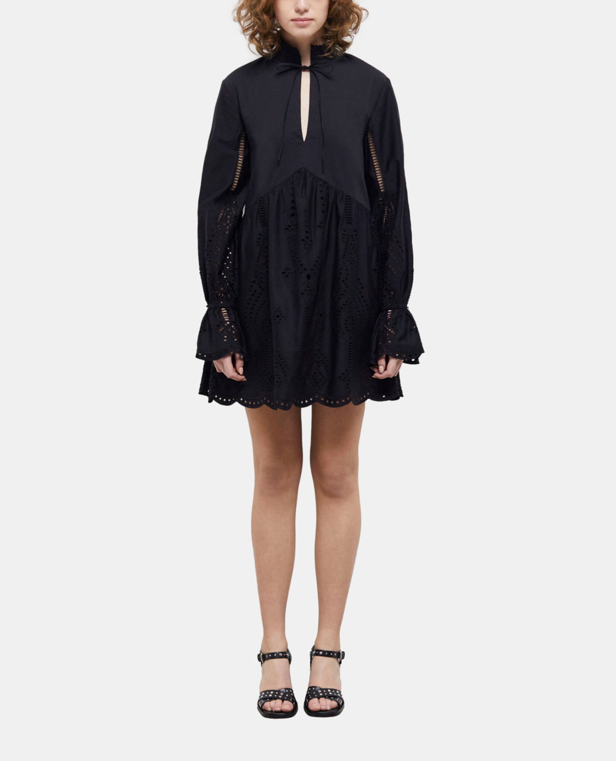 Vestido corto negro bordado inglés, BLACK, hi-res image number null