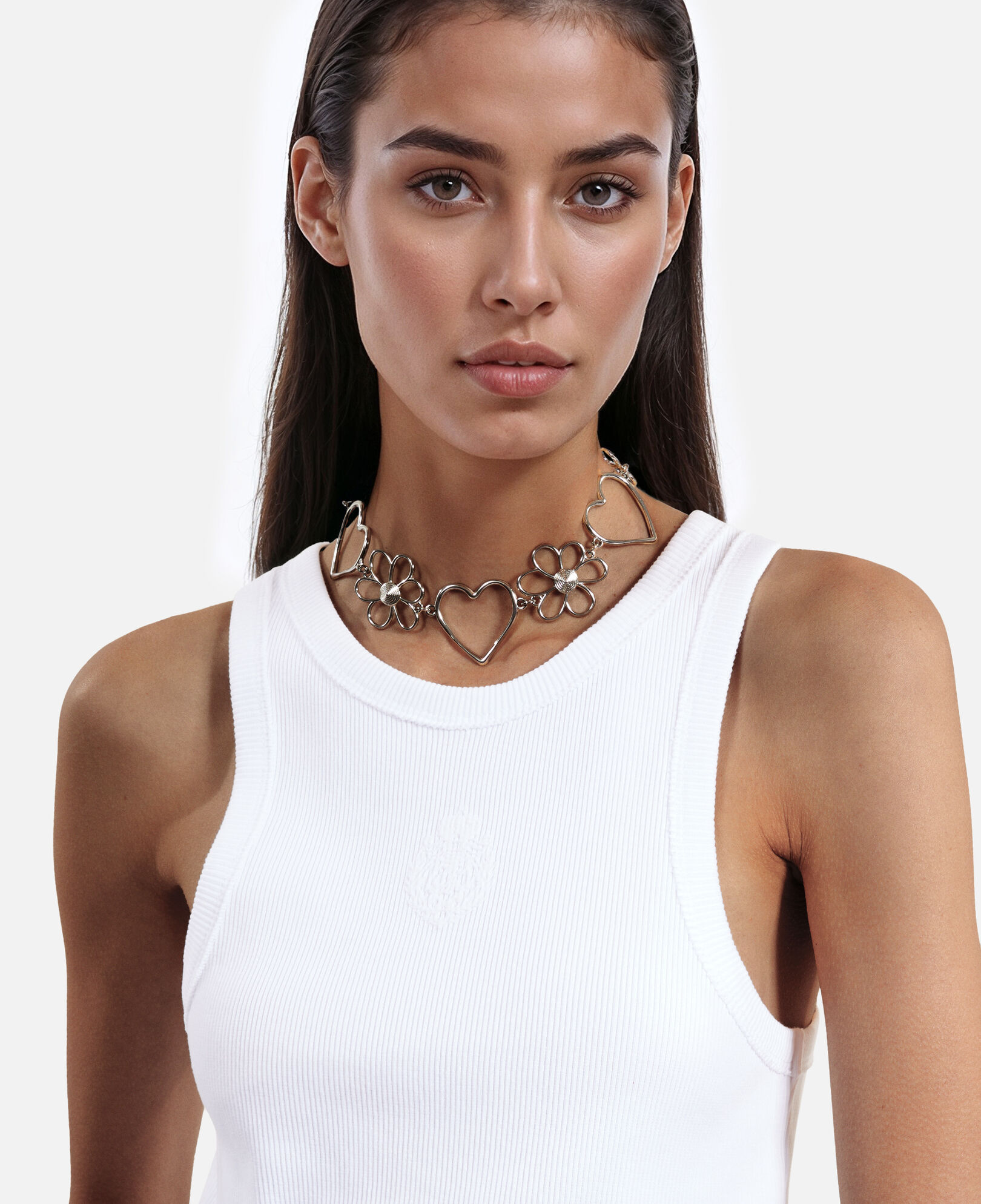 The Kooples DAMEN SILVER silberne halskette mit herzen und blumen