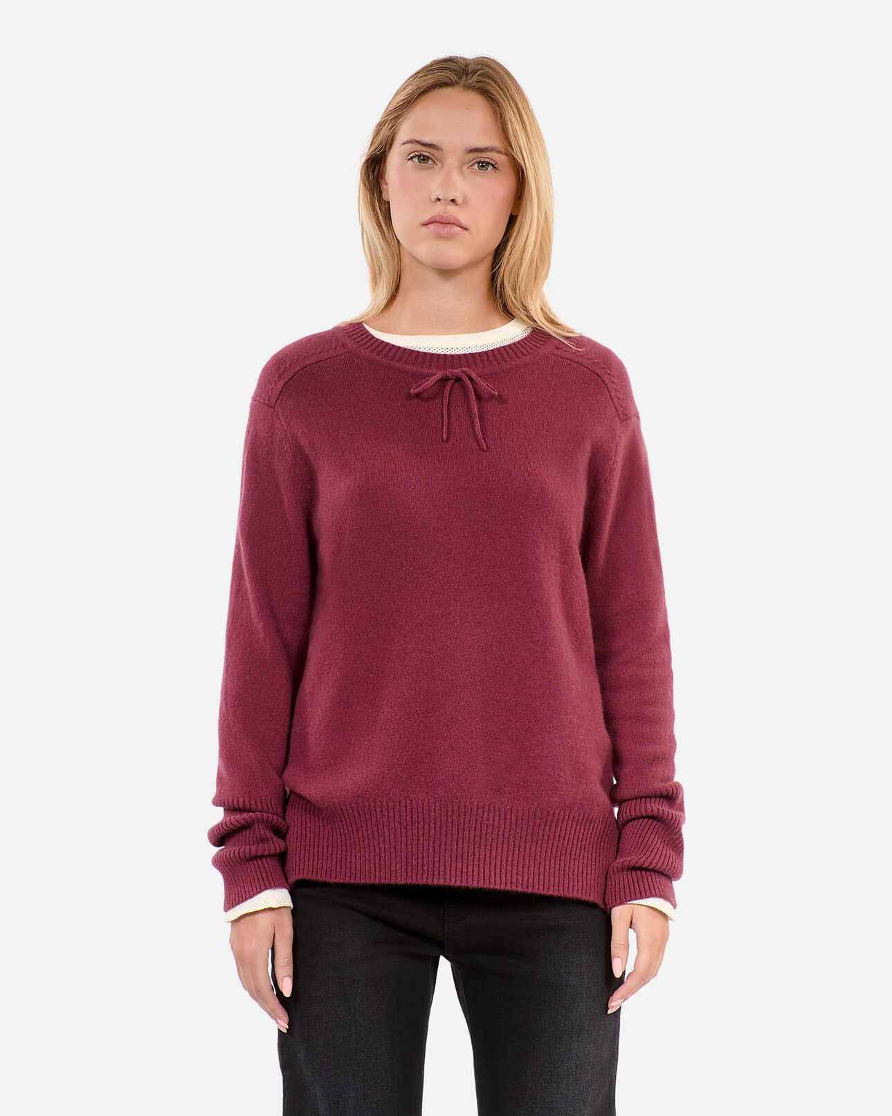The Kooples WOMEN AUBERGINE burgundy cashmere sweater