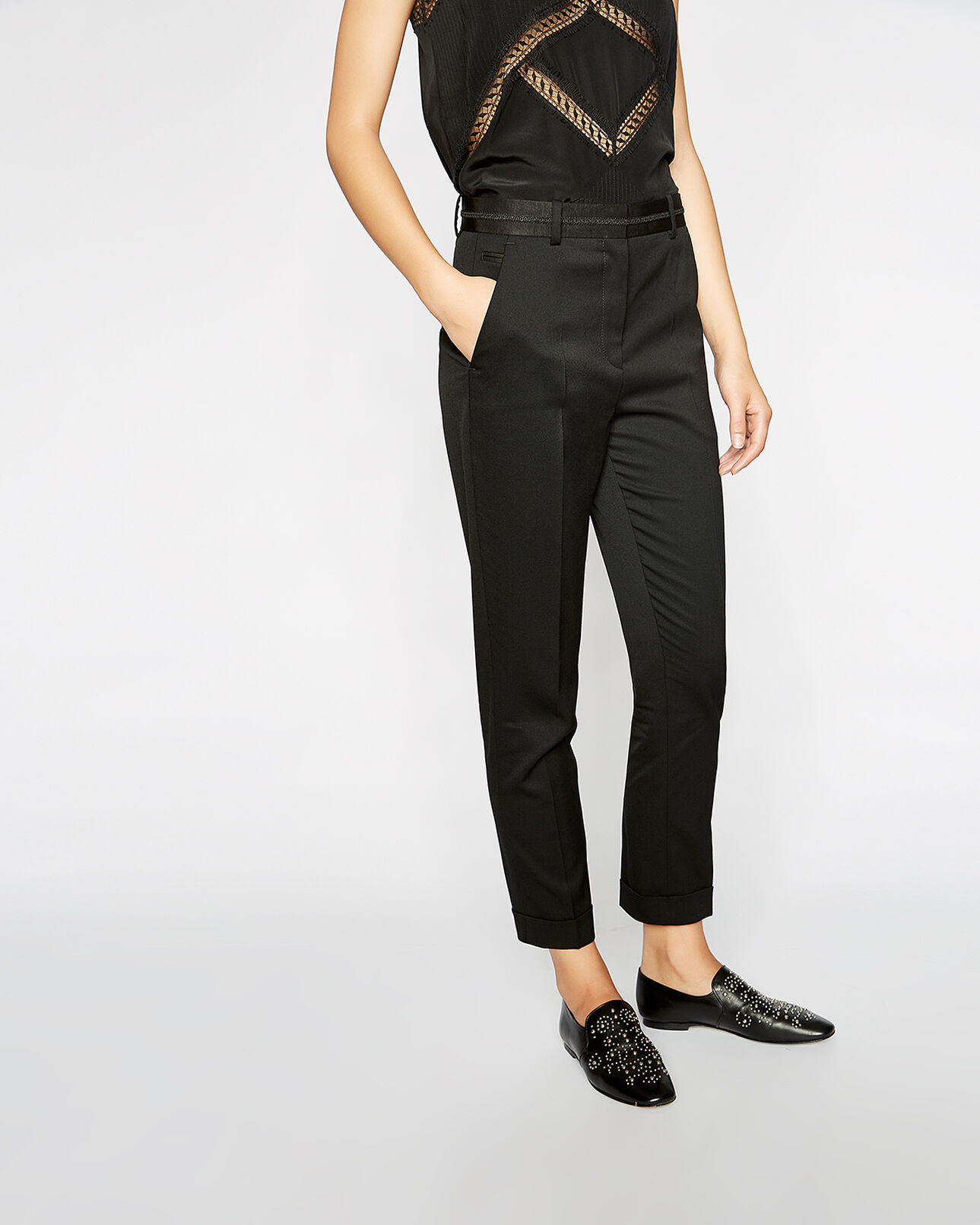 The Kooples WOMEN BLACK black tailored trousers with braid