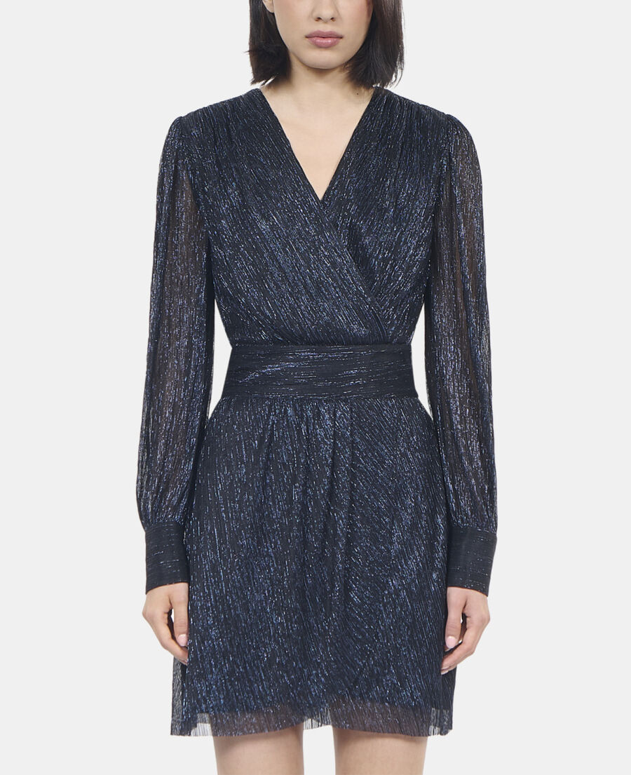 The Kooples DAMEN DARK NAVY kurzes, marineblaues kleid in metallic-jersey