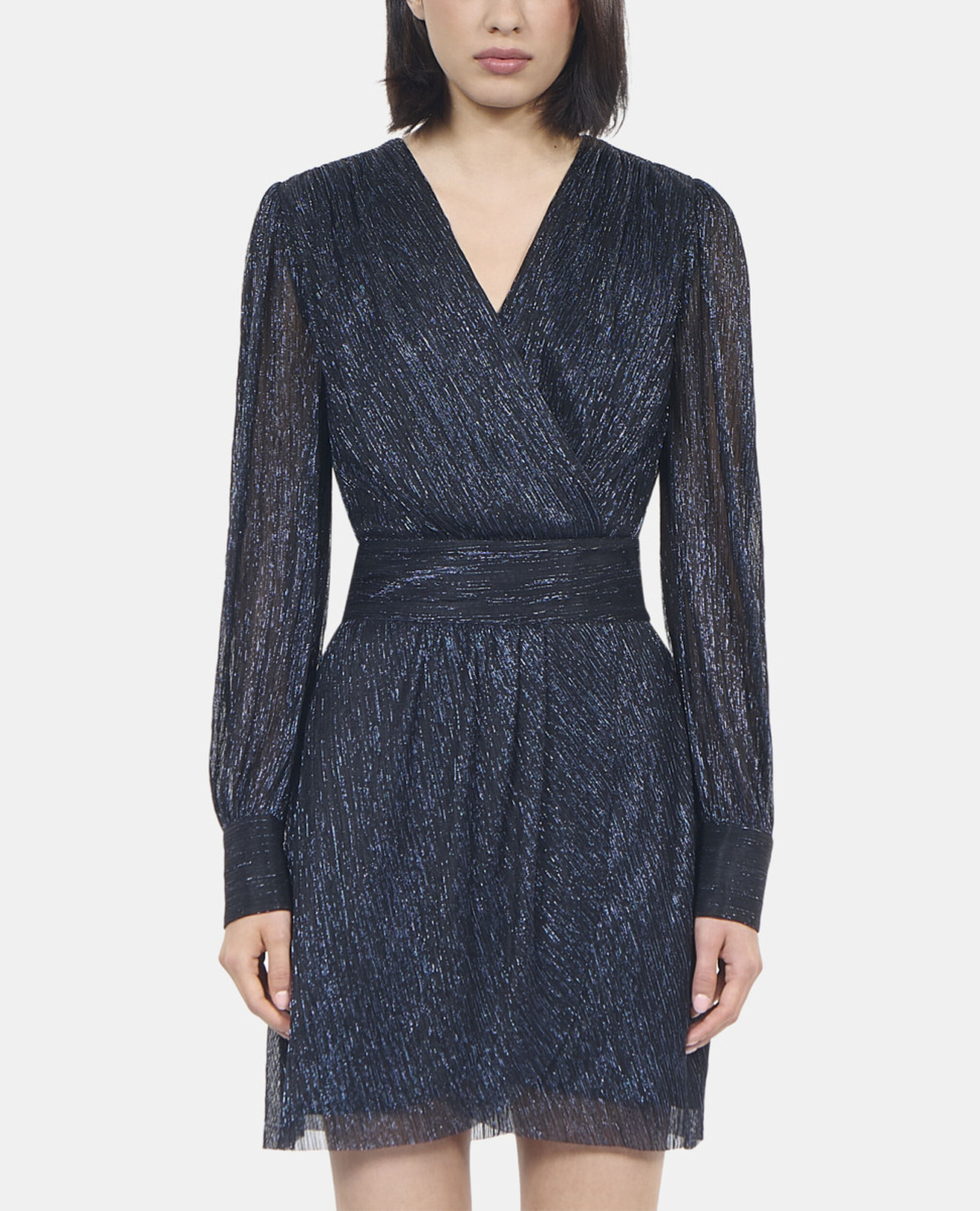 Kurzes, marineblaues Kleid in Metallic-Jersey, DARK NAVY, hi-res image number null
