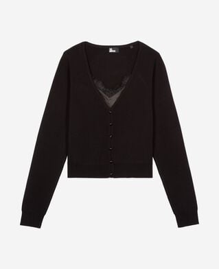 The Kooples F BLACK trompe l'oeil effect sweater with black lace