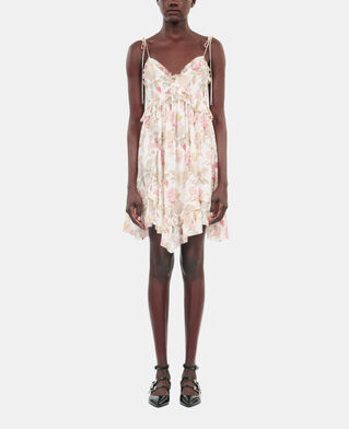 The Kooples WOMEN BEIGE / RED short floral printed silk dress