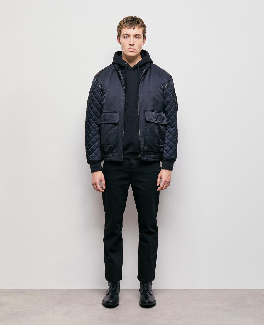 black bomber jacket with detachable sleeves