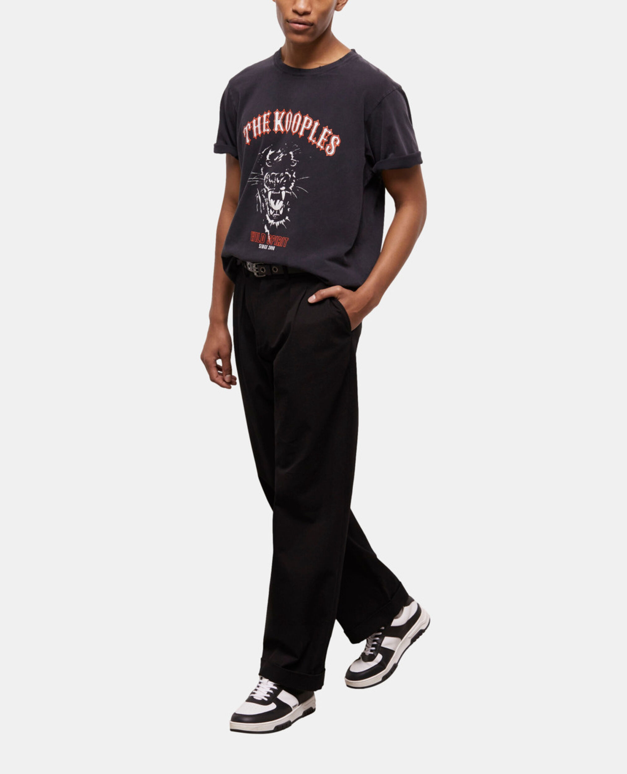 Black screen print T-shirt, BLACK WASHED, hi-res image number null