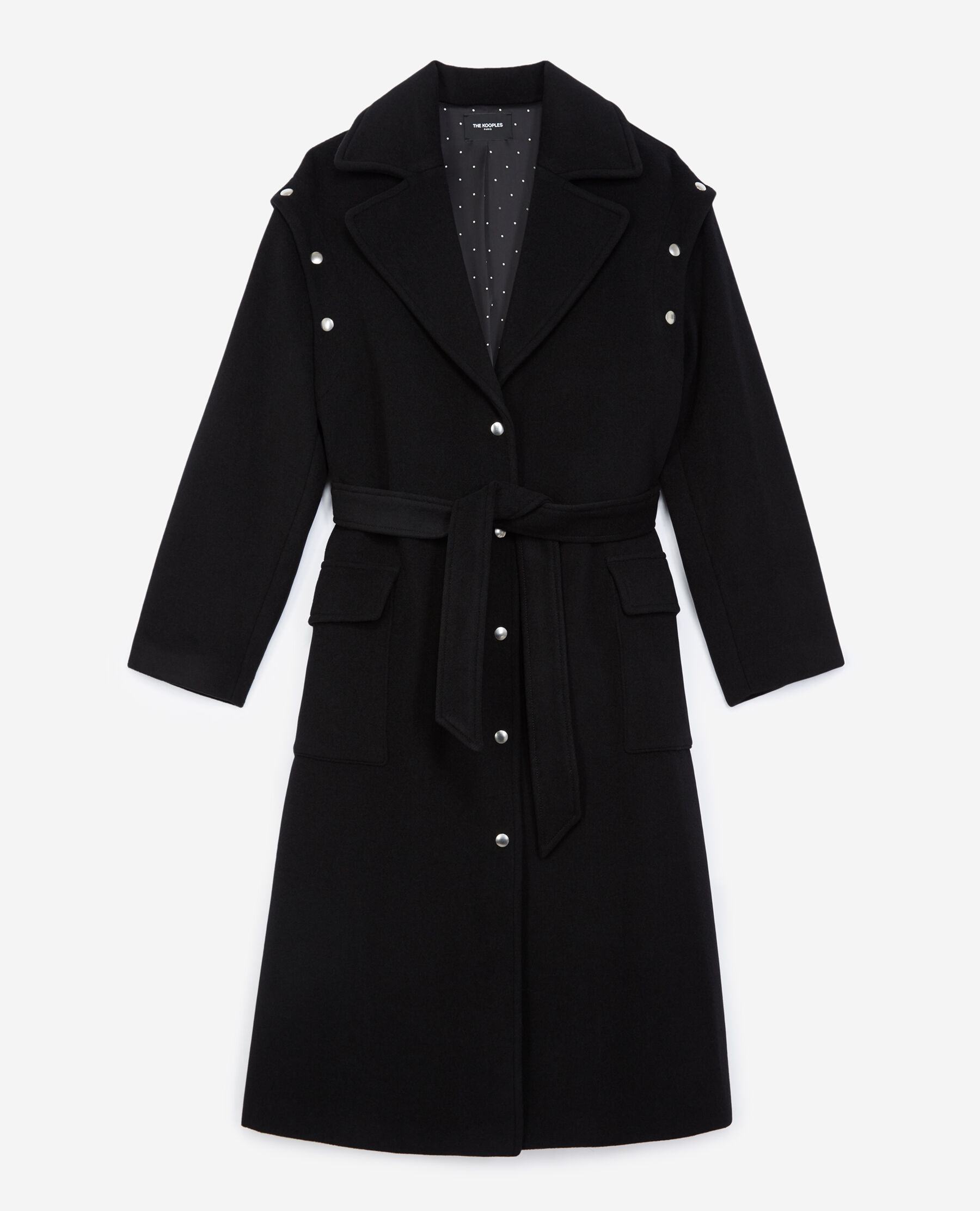 Long black wool coat with press studs The Kooples