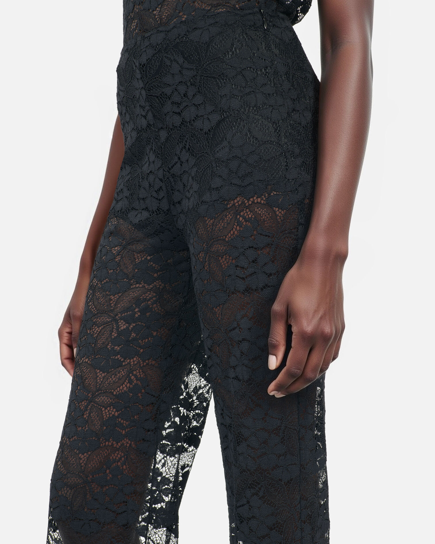 Pantalon flare en dentelle noir, BLACK, hi-res image number null