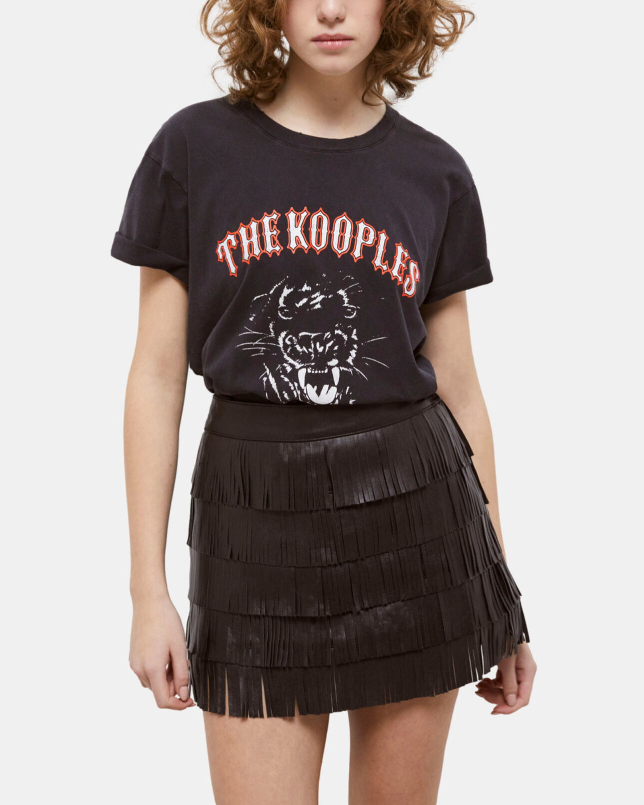 The Kooples F BLACK WASHED women's black screen print t-shirt