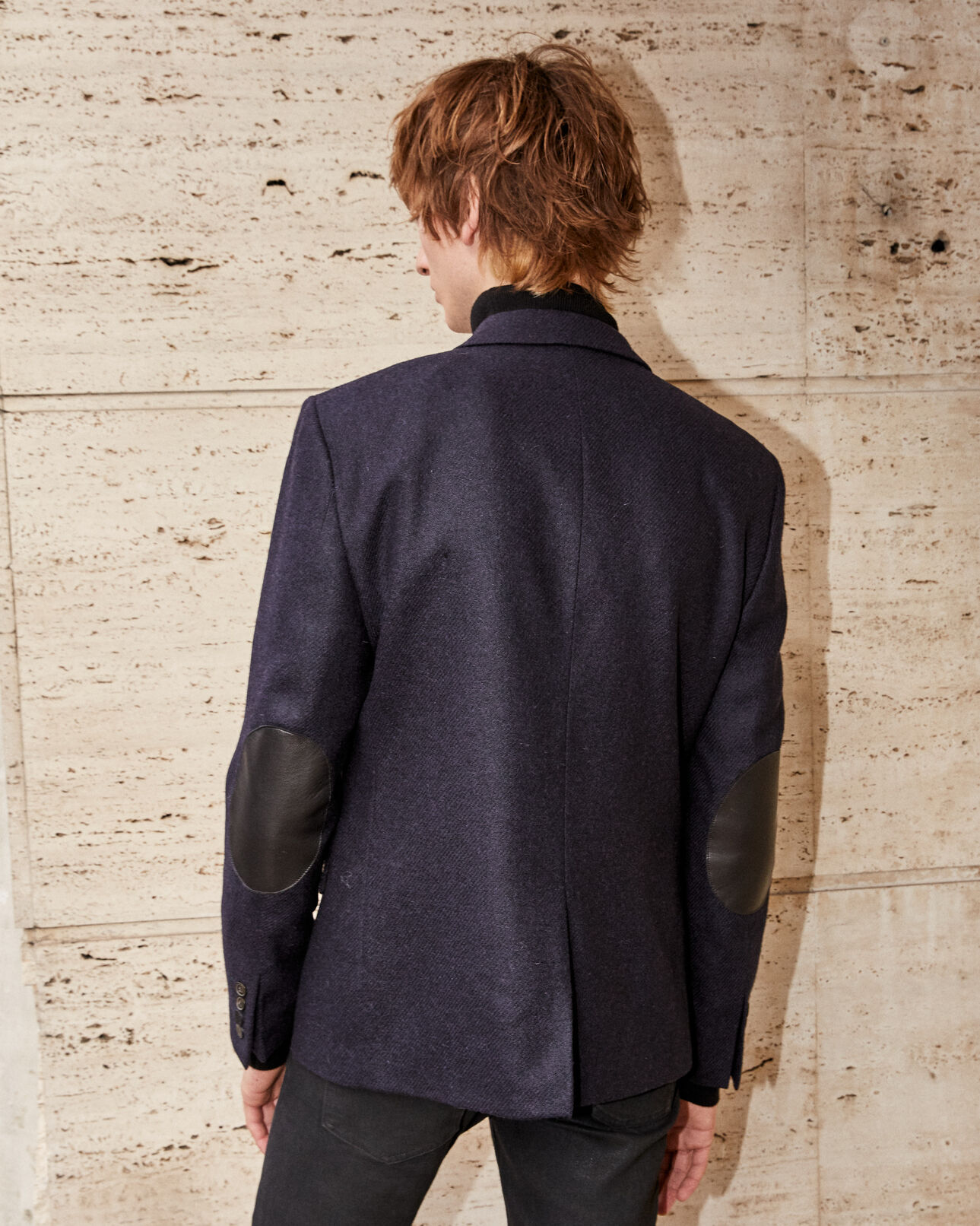 The Kooples HOMME DARK NAVY veste laine navy à coudières en cuir