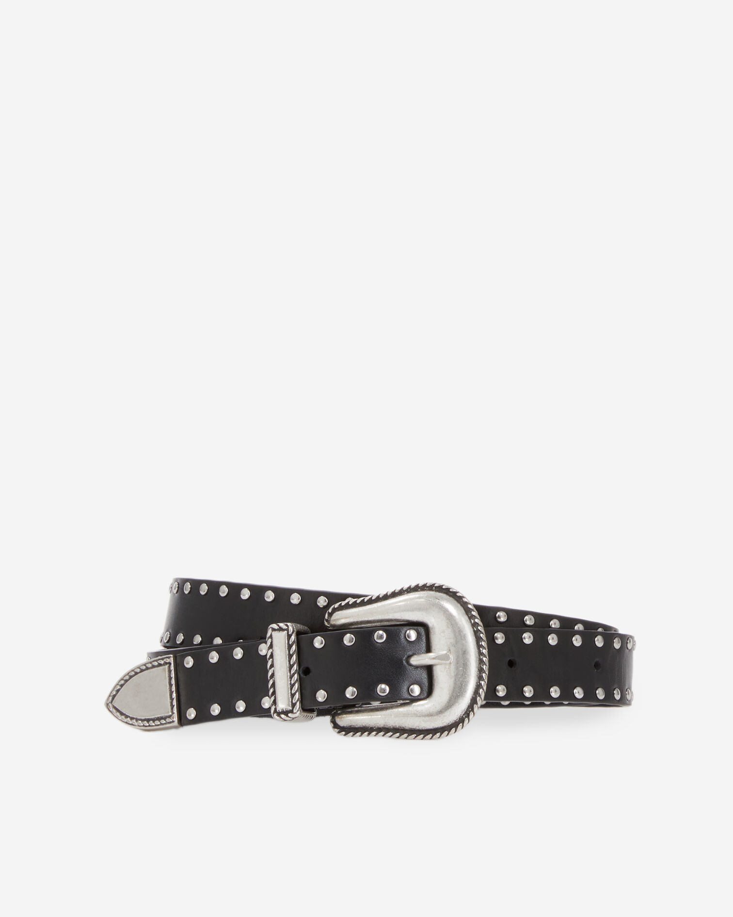 Ceinture en cuir noir avec clous, BLACK, hi-res image number null