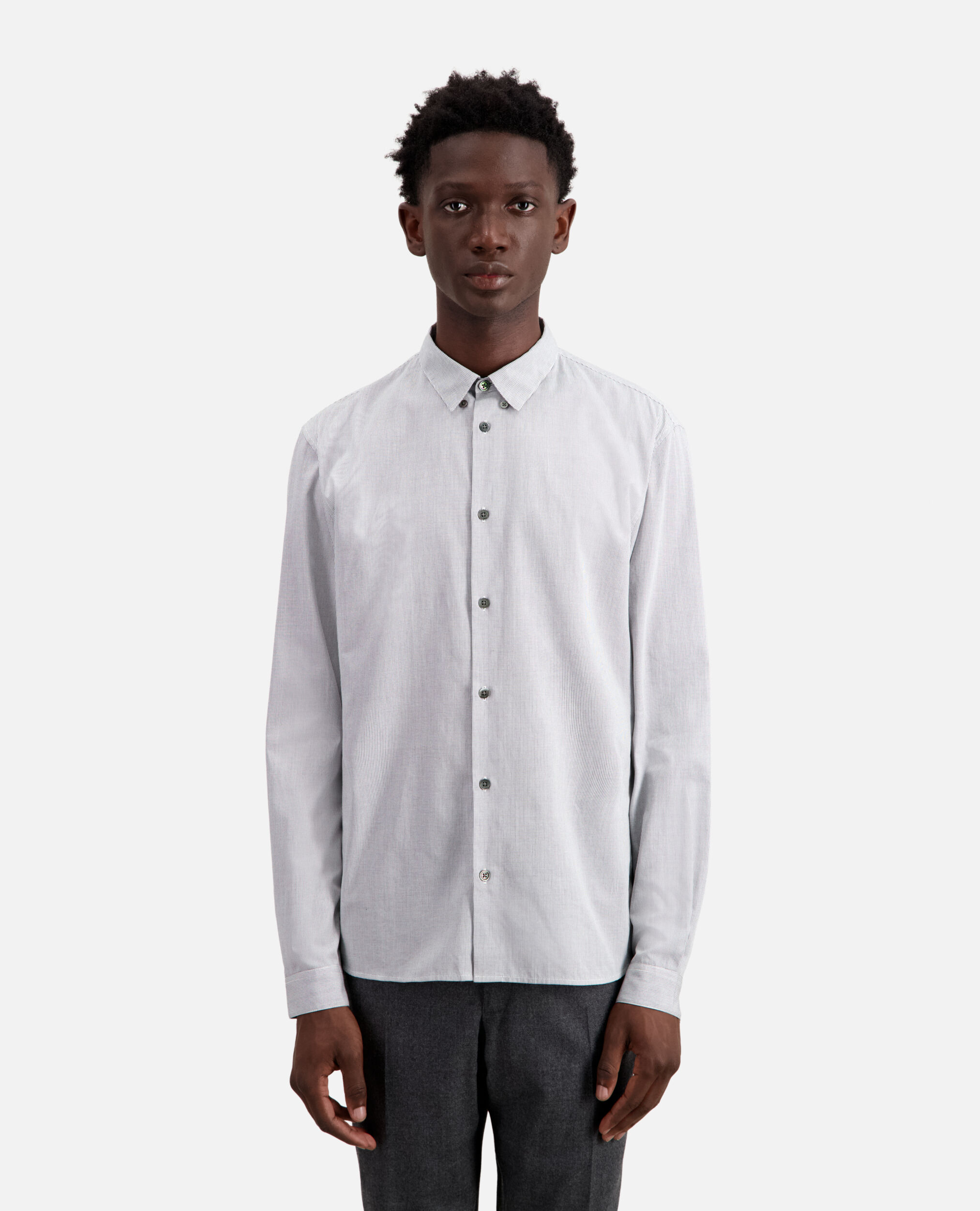 Camisa algodón microcuadros blancos negros, BLACK WHITE, hi-res image number null