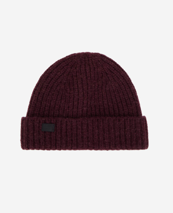 burgundy ribbed wool-blend beanie