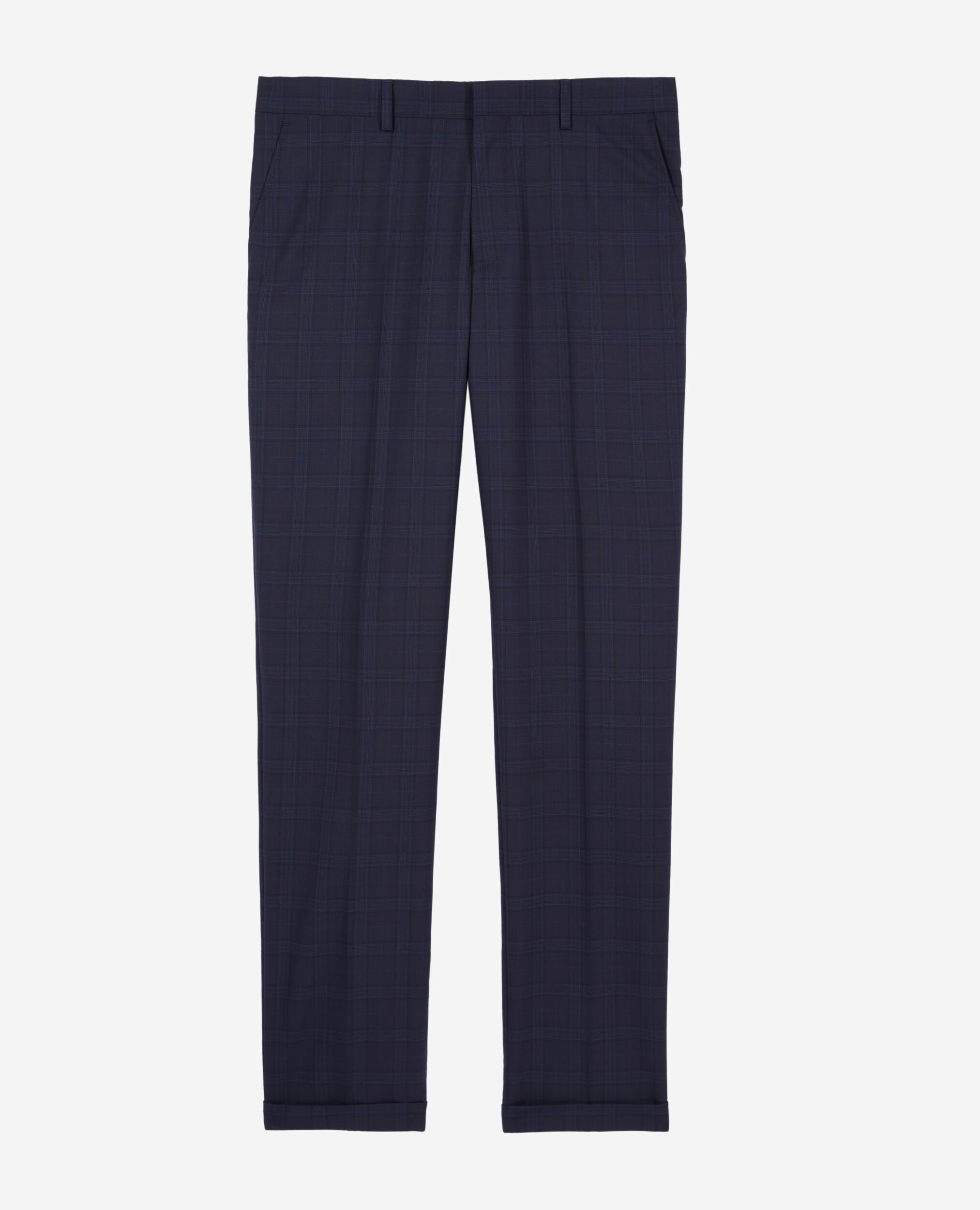 Navy blue Prince of Wales wool suit trousers, NAVY, hi-res image number null