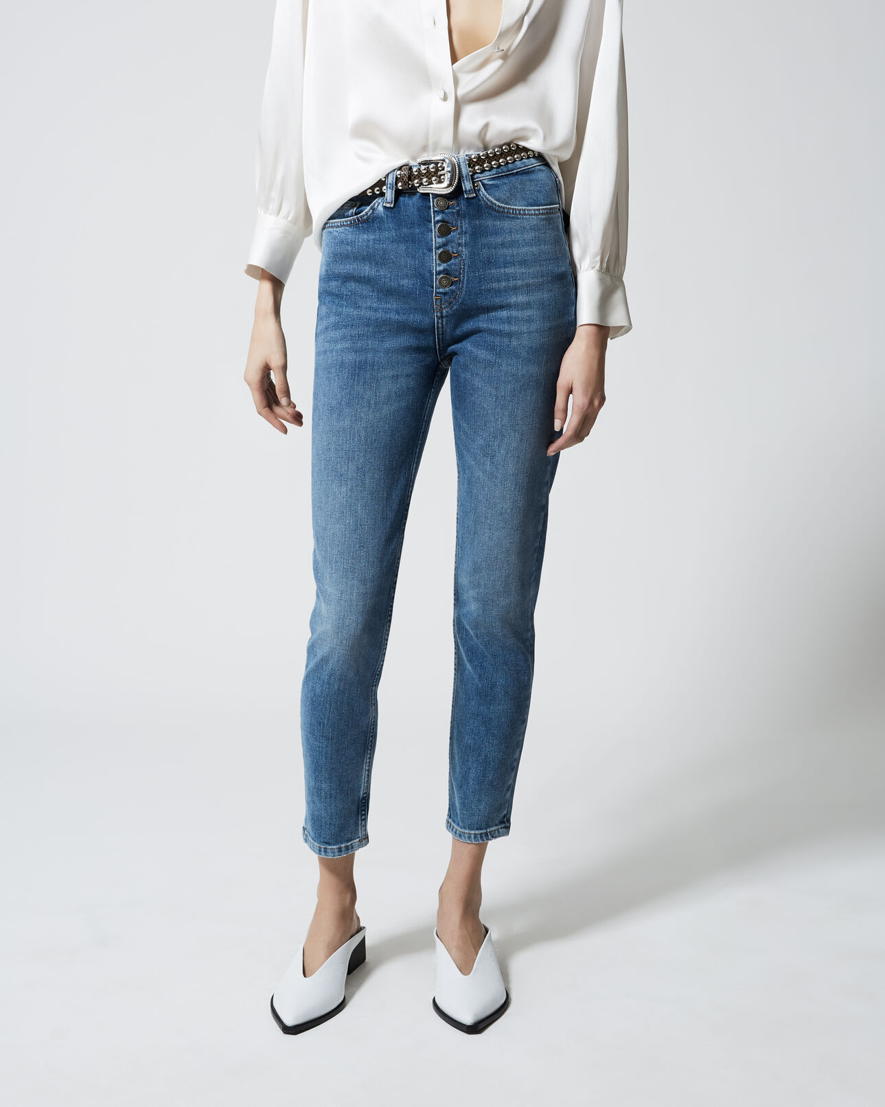 The Kooples WOMEN BLUE slim-fit vintage blue jeans w/visible buttons