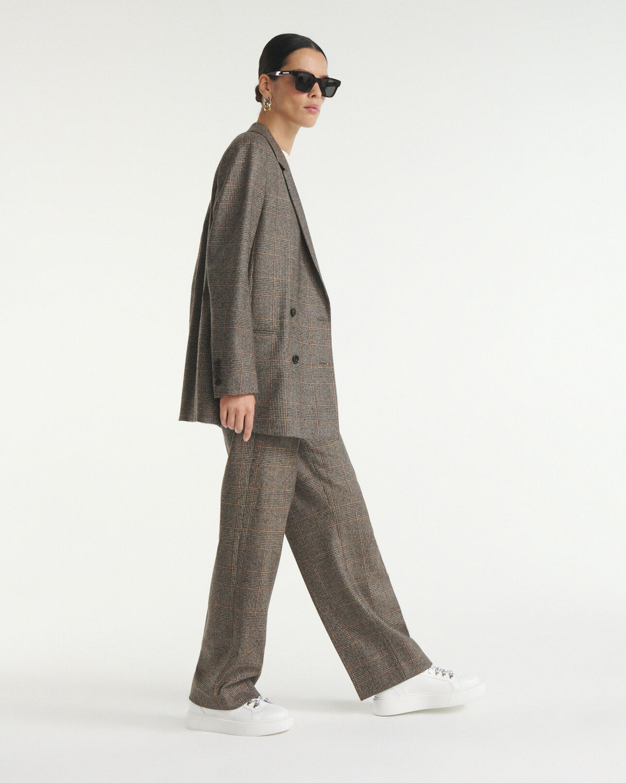 The Kooples WOMEN BLACK BROWN buttoned brown check wool jacket