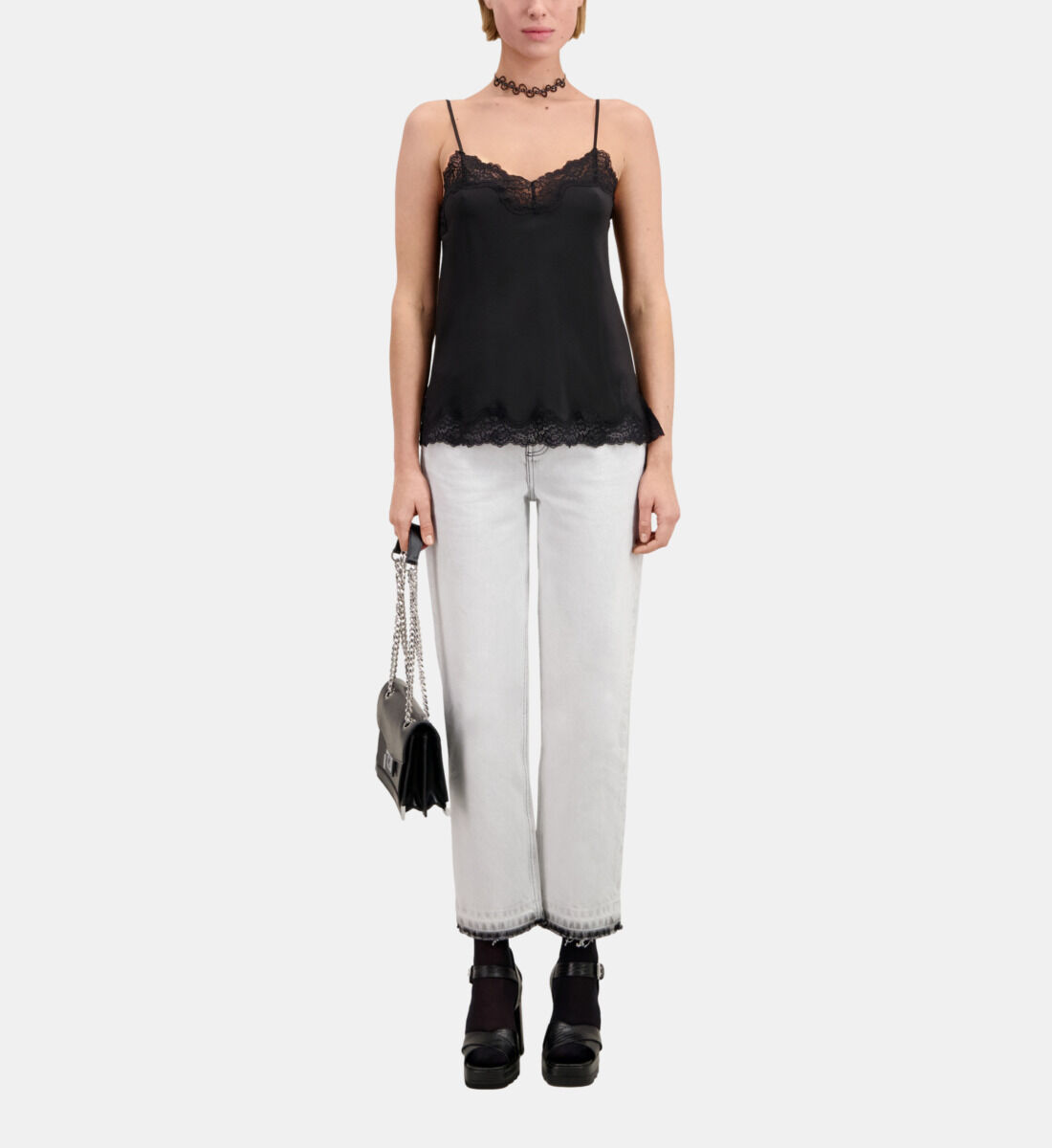Lacy black silk shop camisole