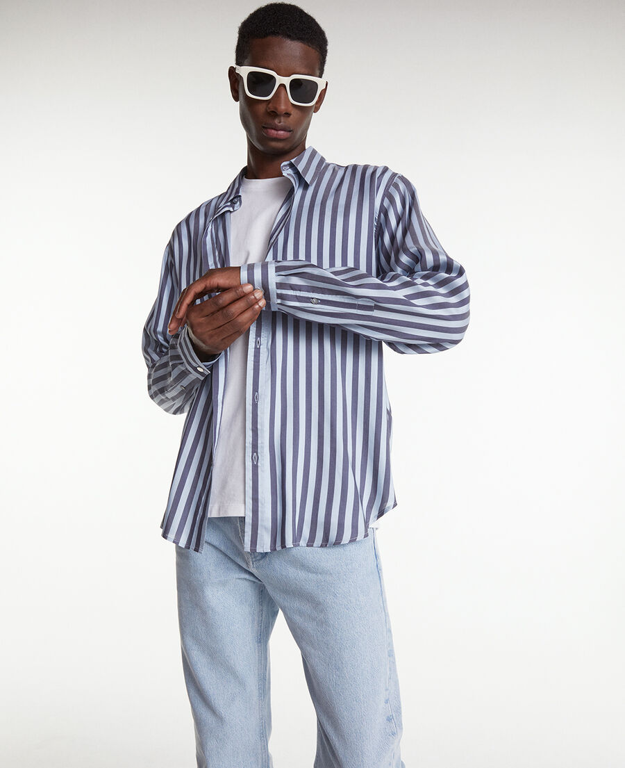 buttoned flowing blue shirt with stripes