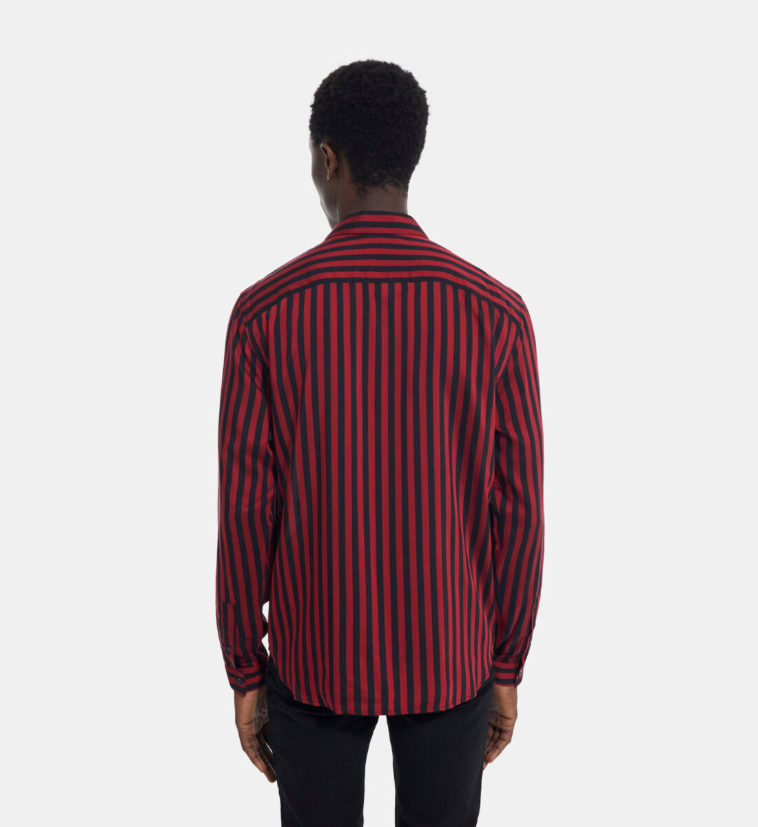 Red and black striped button cheap up shirt