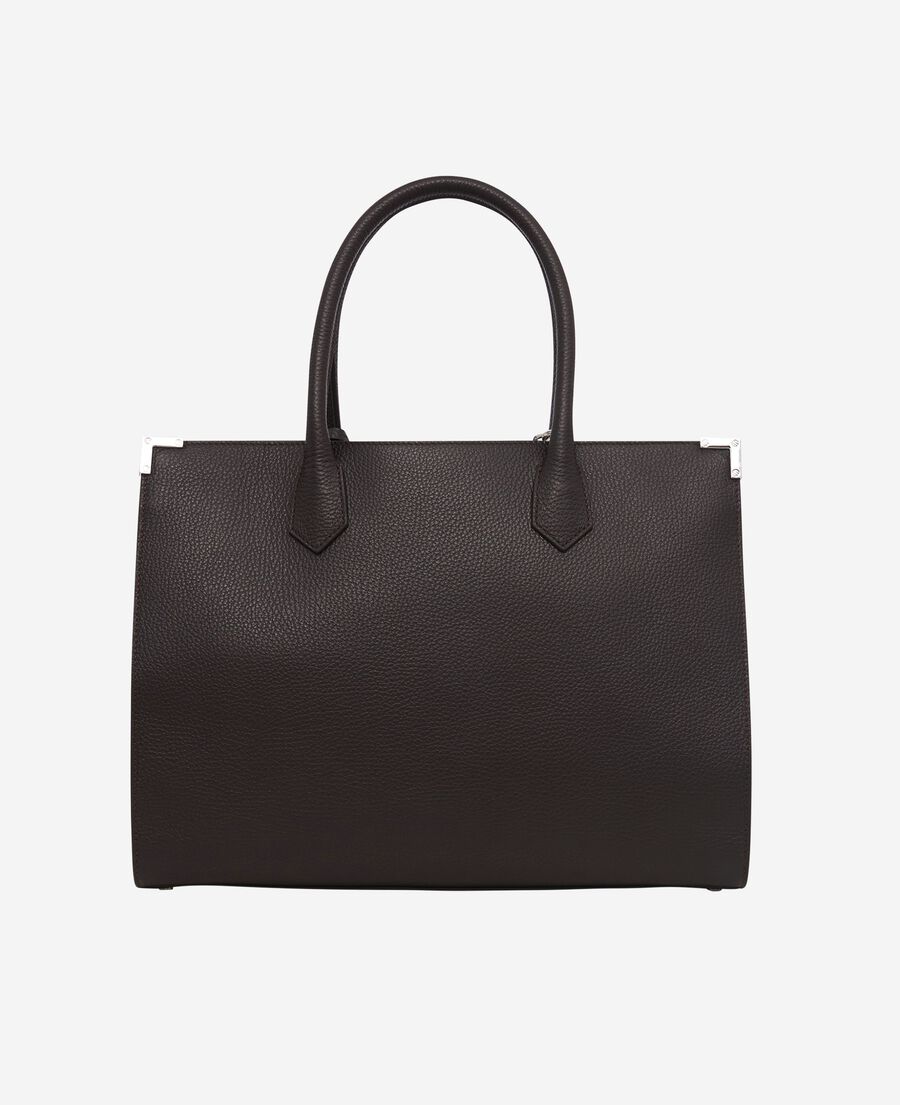 The Kooples WOMEN BROWN ming l tote bag in brown grained leather