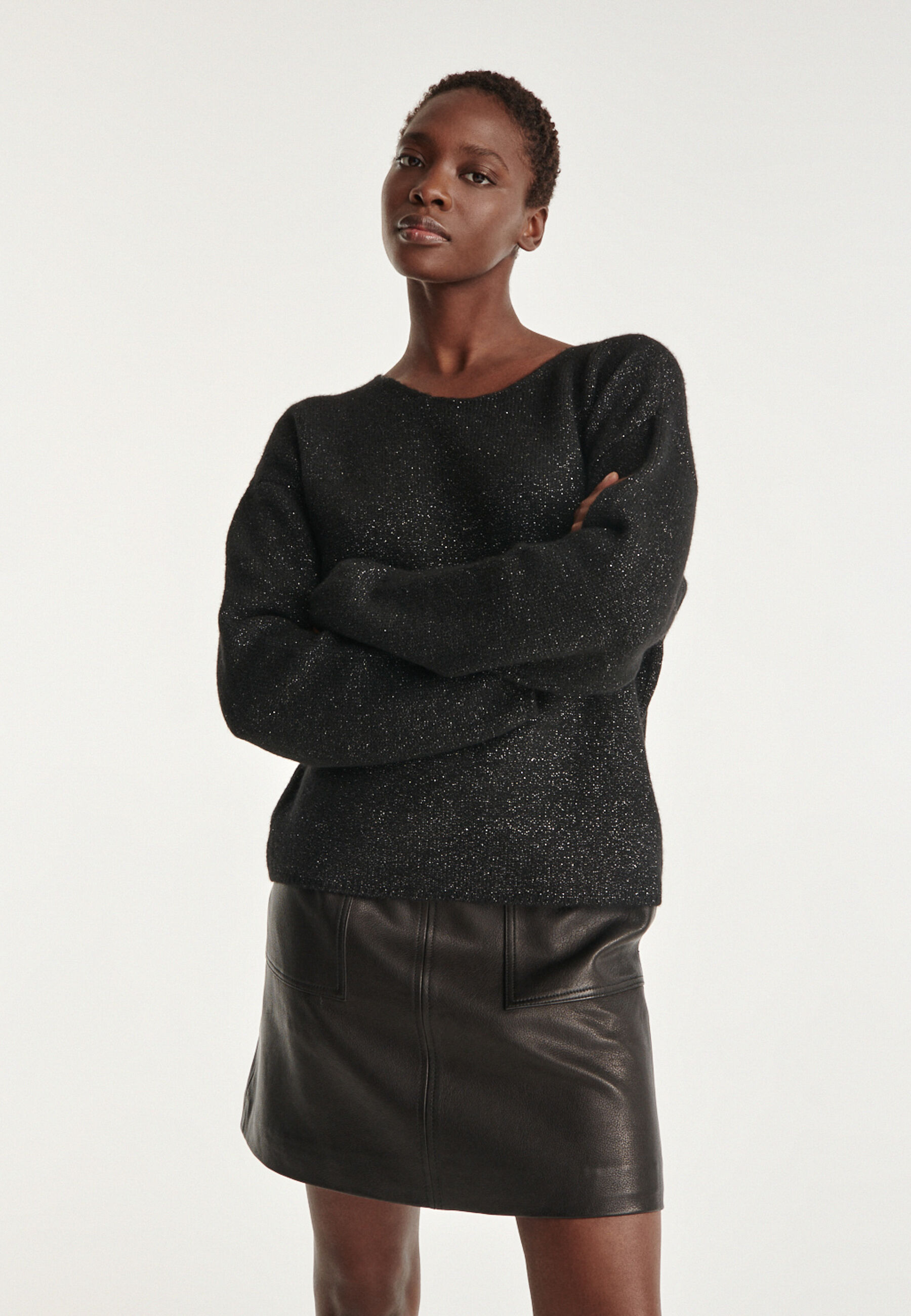 Black round neck jumper with silver thread The Kooples