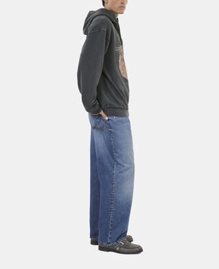The Kooples H BLACK WASHED black hoodie with serigraphy