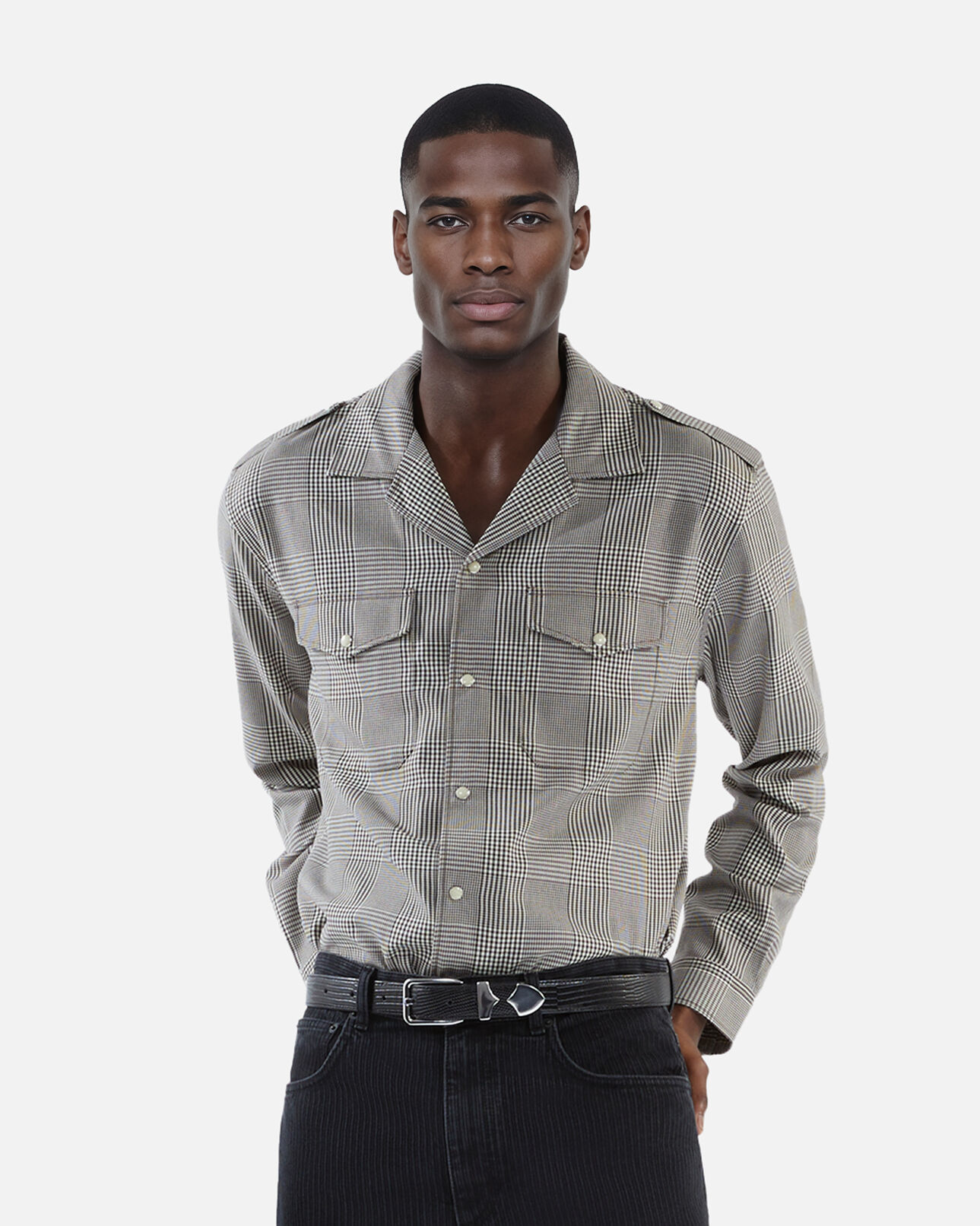 The Kooples HOMME BLACK WHITE chemise prince de galles noire et blanche