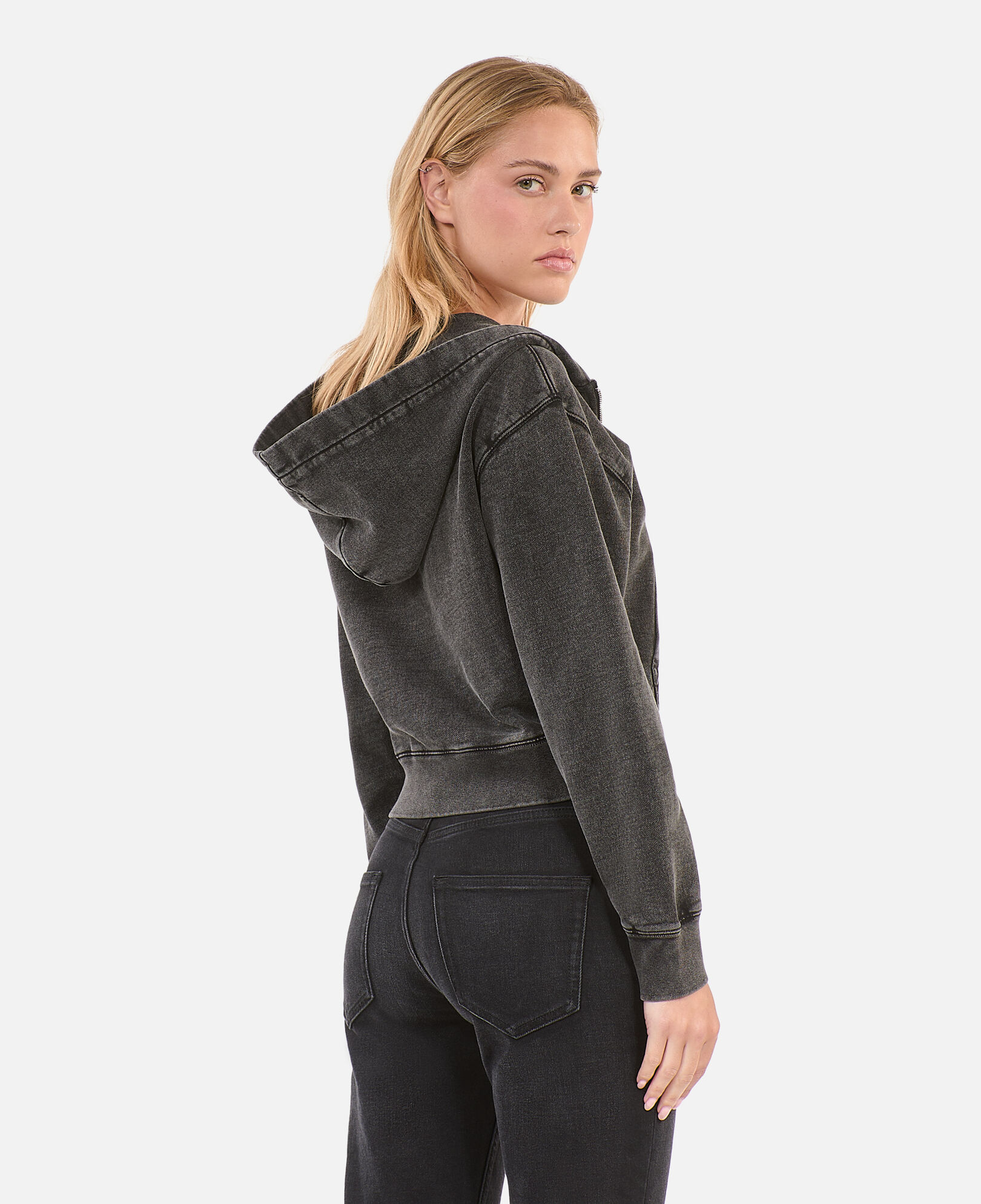 The Kooples F BLACK WASHED black hoodie with serigraphy