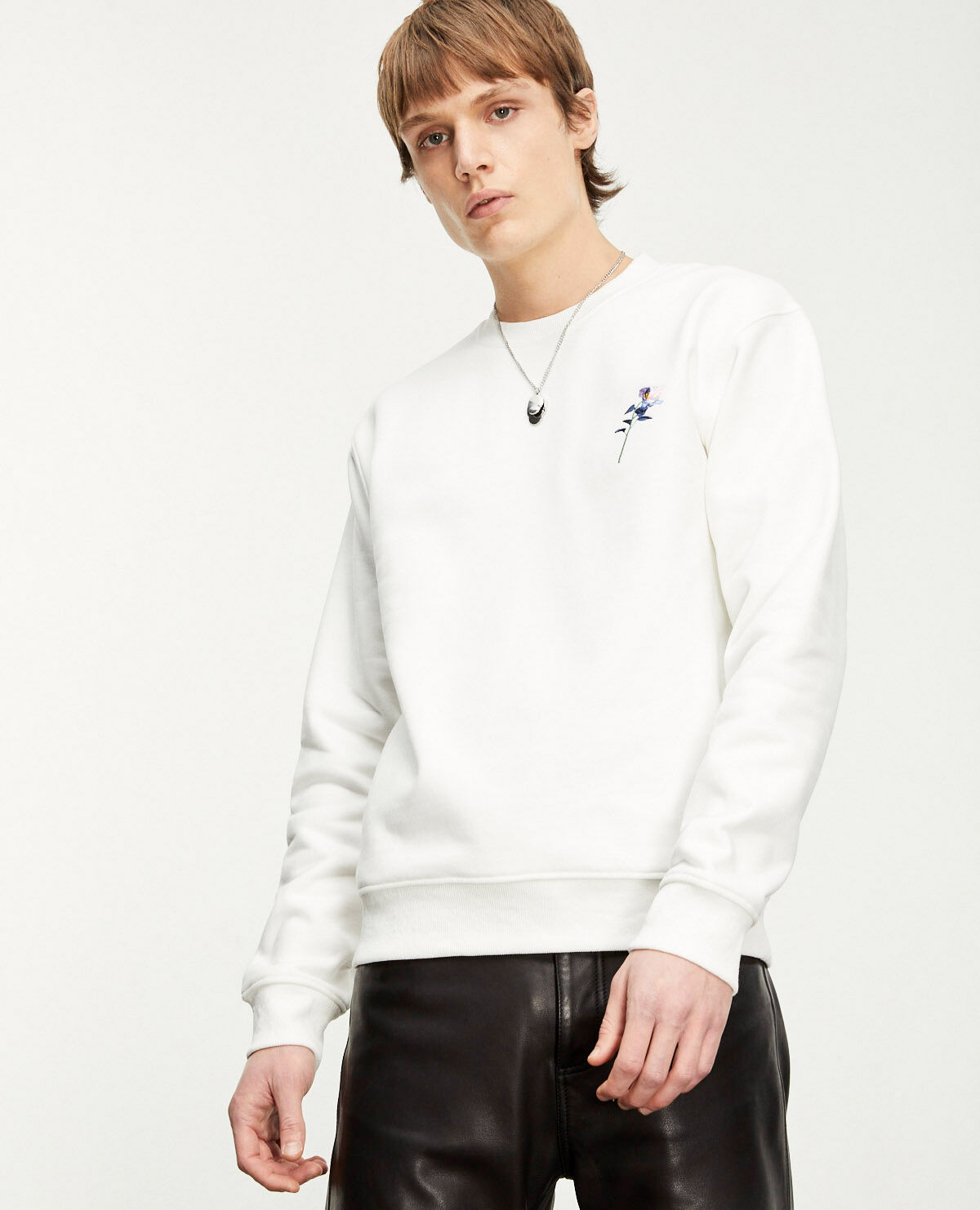 Ecru cotton sweatshirt w embroidered flowers The Kooples