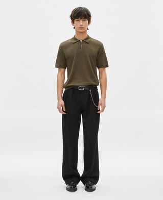 The Kooples MEN OLIVE KAKI khaki zip-neck mesh polo shirt