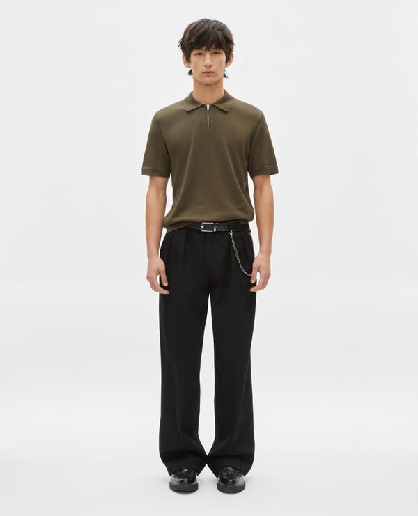The Kooples HOMME OLIVE KAKI polo en maille col zippé kaki