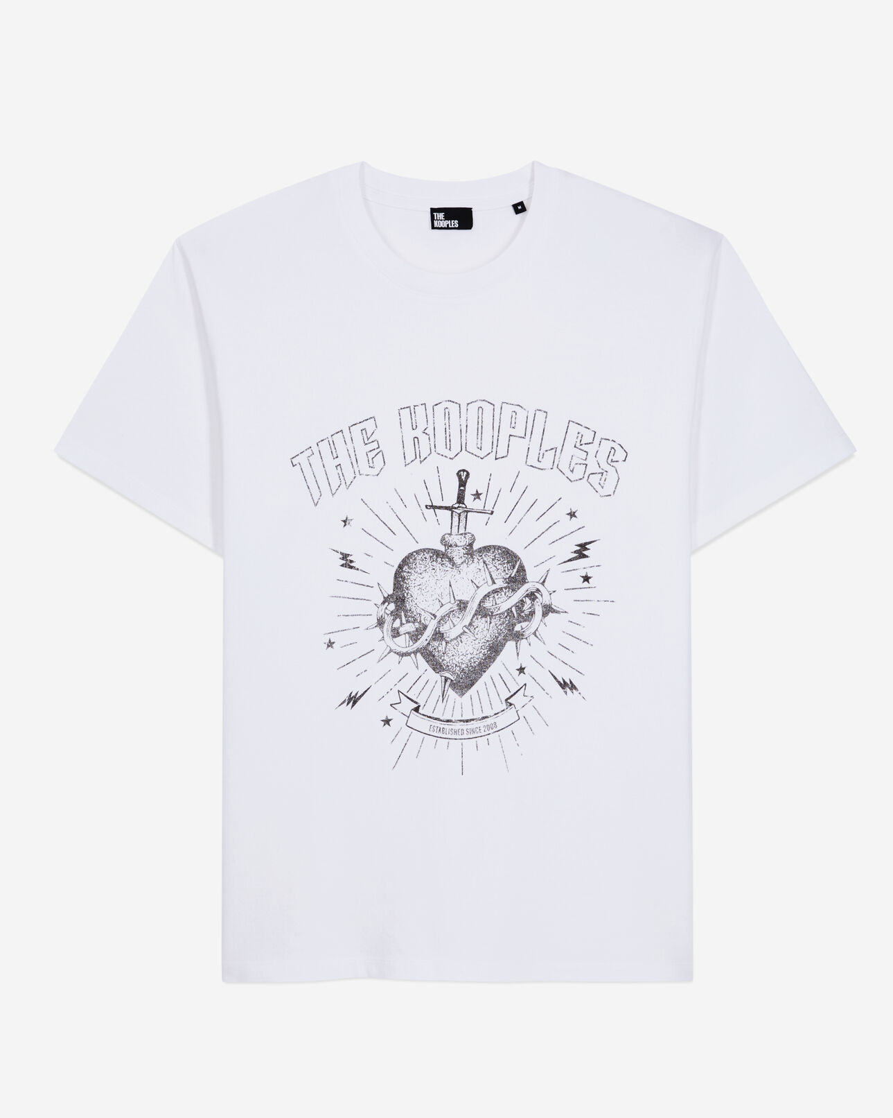 The Kooples MEN WHITE men's white t-shirt with dagger through heart serigraphy