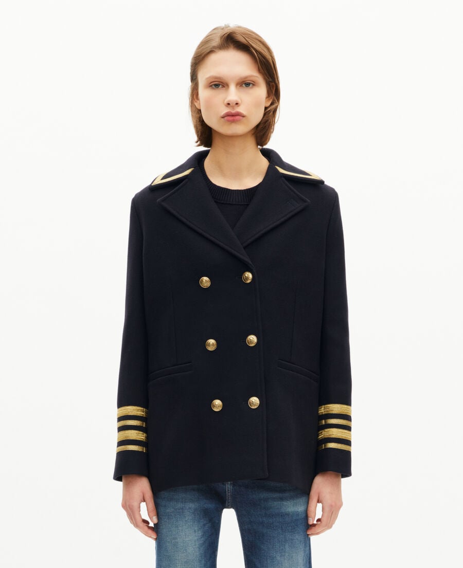 The Kooples DAMEN NAVY marineblauer offiziers-peacoat aus wolle