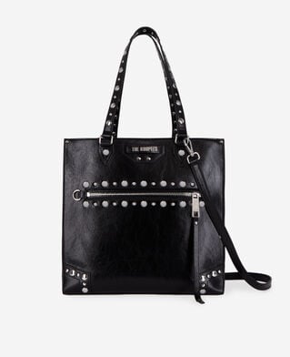 The Kooples DAMEN BLACK schwarze jill shoppingtasche aus leder mit nieten