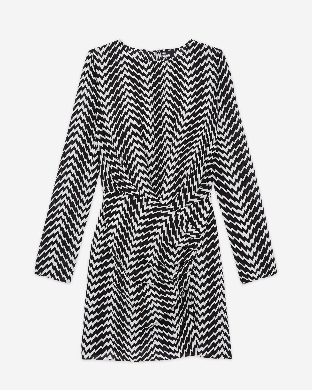 The Kooples FEMME BLACK WHITE robe courte imprimée zigzag noire et blanche