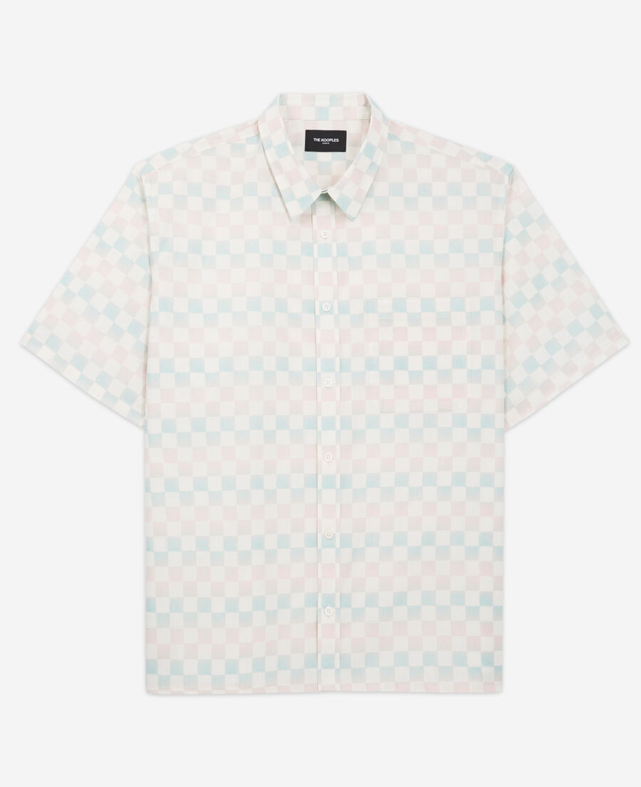 pink and blue printed loose-fitting shirt