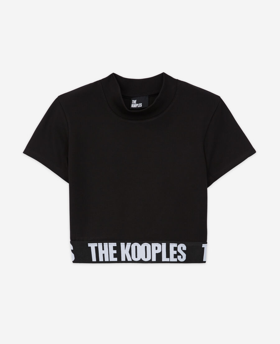 schwarzes kurzes t-shirt damen mit logo
