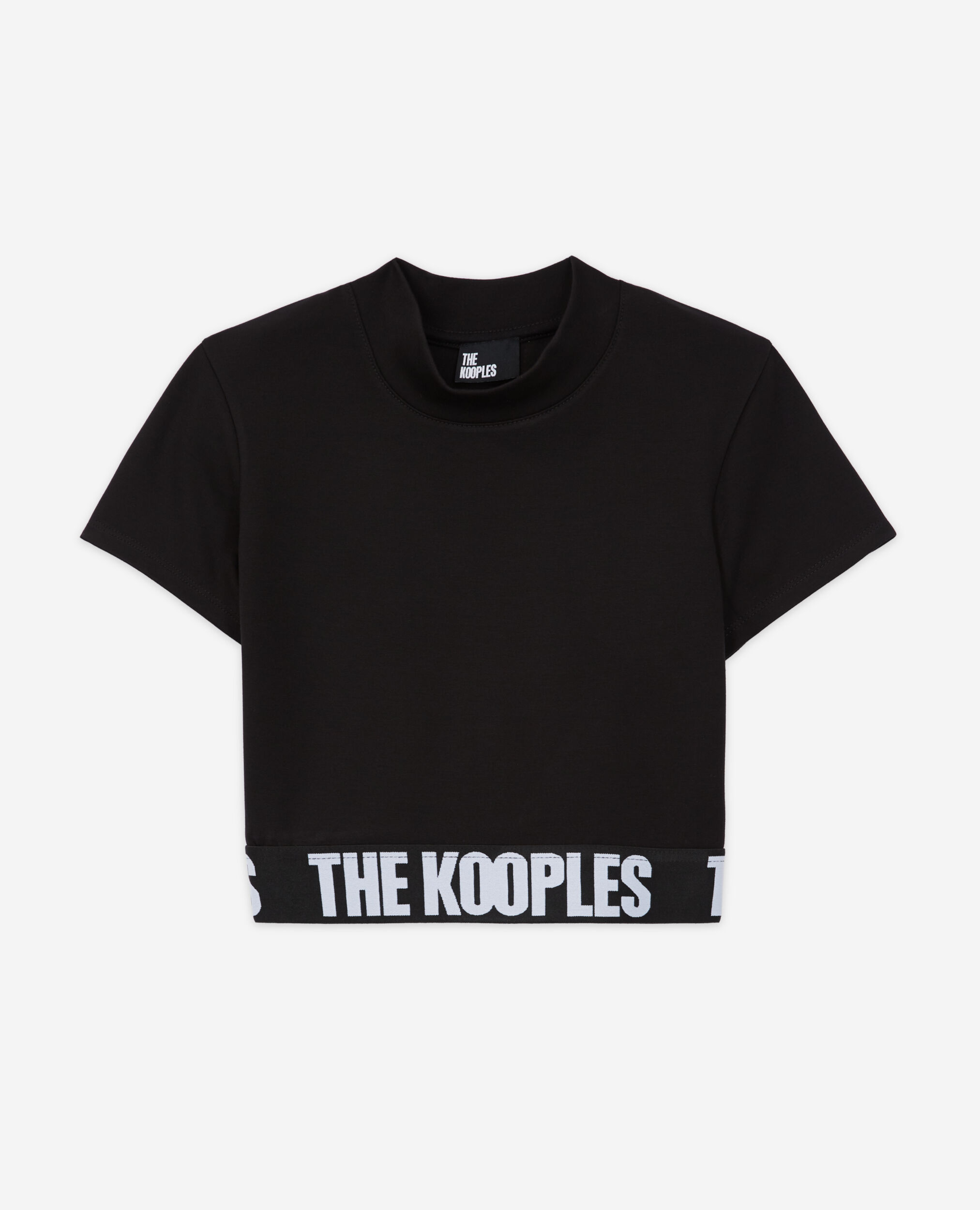 Schwarzes kurzes T-Shirt Damen mit Logo, BLACK, hi-res image number null