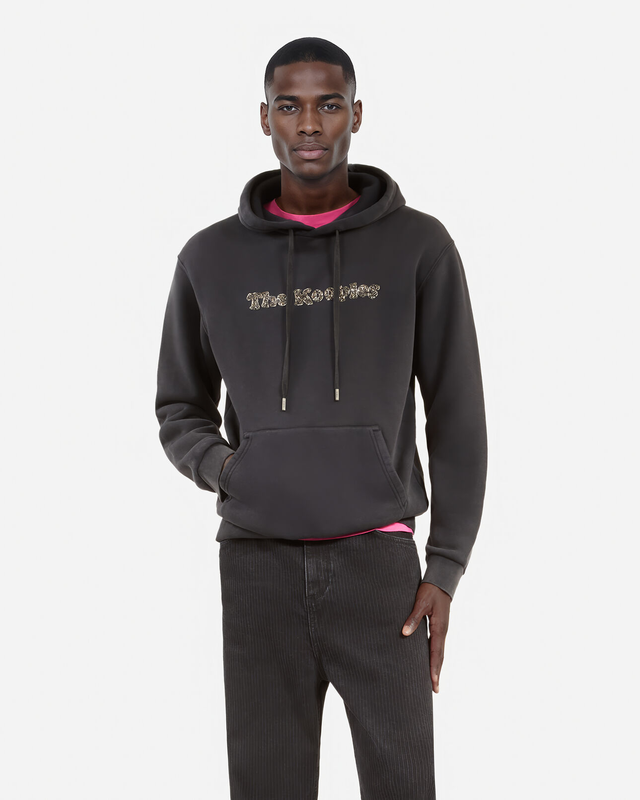The Kooples HERREN BLACK WASHED sweatshirt logo mit kapuze schwarz