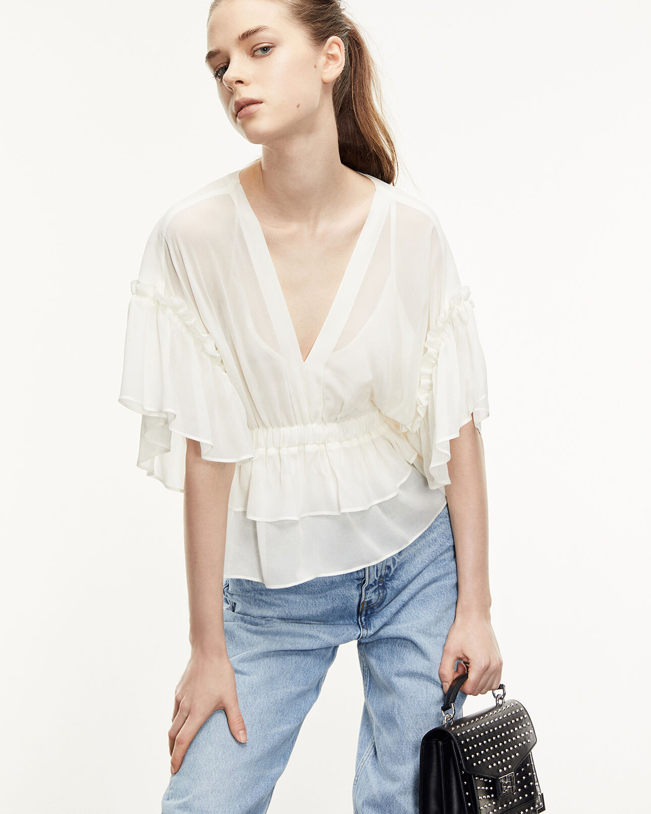 The Kooples DAMEN ECRU top fliessend ecrufarben volants