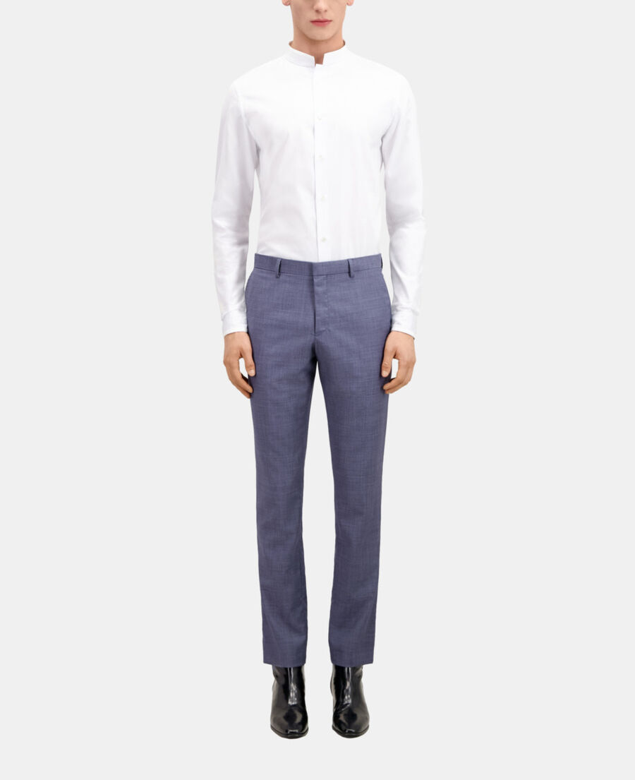 Blue and grey checkered wool suit trousers