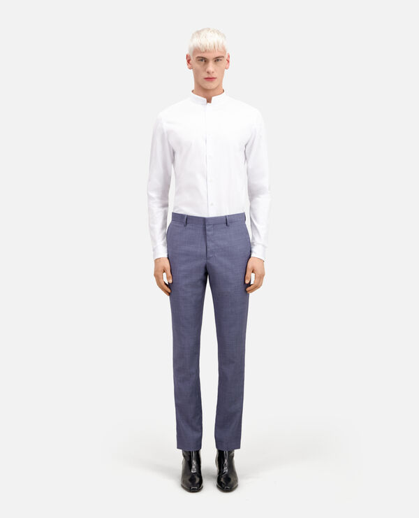 blue and grey checkered wool suit trousers