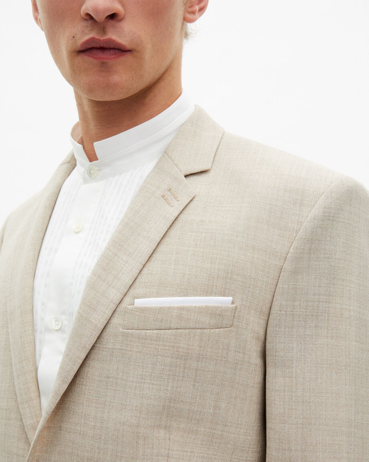 The Kooples HERREN BEIGE beigefarbene, schmal geschnittene anzugjacke aus wolle