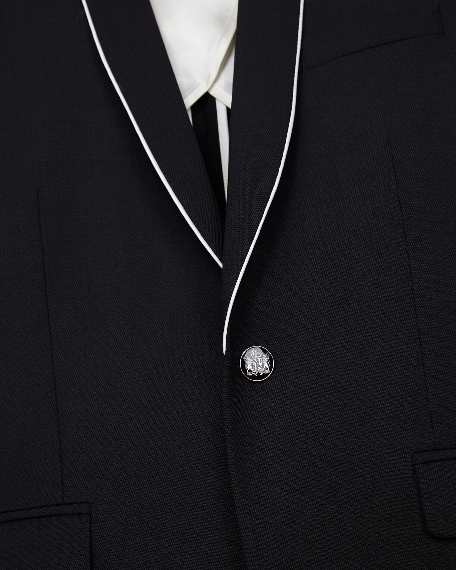 Black suit jacket with ecru piping, BLACK, hi-res image number null