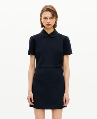 The Kooples FEMME NAVY robe courte col claudine en satin marine