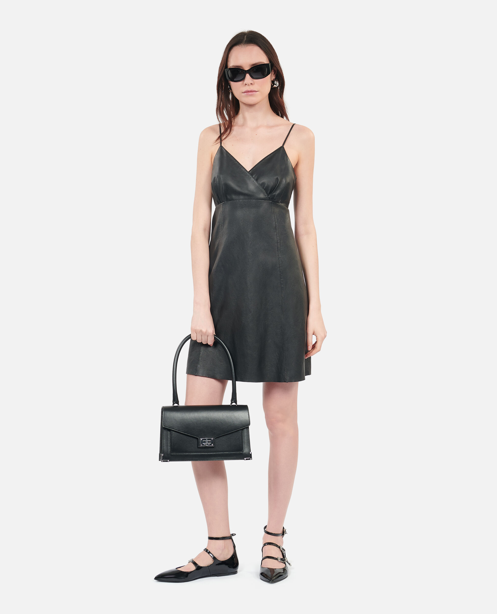 Short black leather dress, BLACK, hi-res image number null