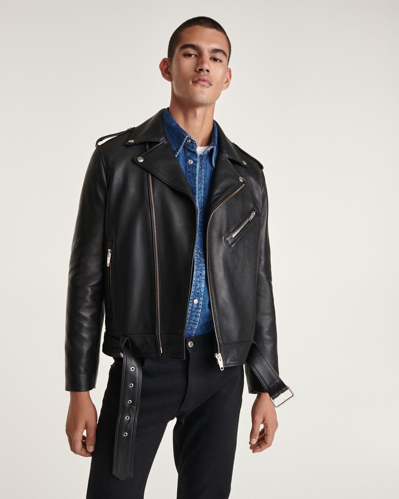 The Kooples HOMME BLACK blouson en cuir avec col amovible